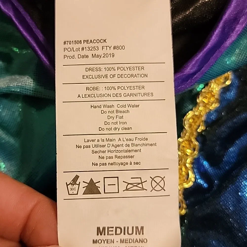 RUBIE'S TURQUOISE AND PURPLE PEACOCK COSTUME, SIZE MEDIUM (8-10)